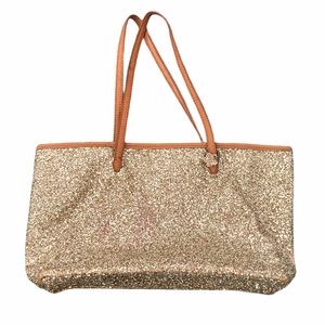 Crewcuts Gold Sparkle Glitter tote bag leather straps Summer purse bag